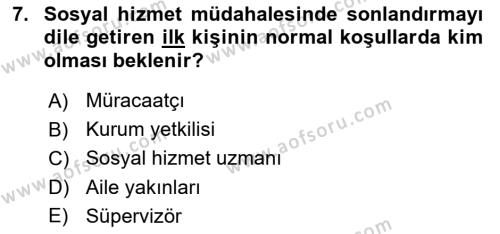 Bireyle Sosyal Hizmet Dersi 2022 - 2023 Yılı Yaz Okulu Sınavı 7. Soru