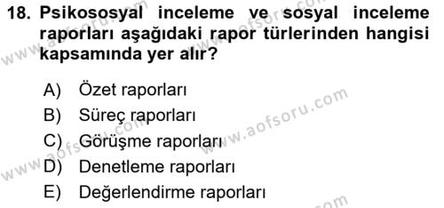 Sosyal Hizmette Kayıt Tutma Ve Rapor Yazma Dersi 2020 - 2021 Yılı Yaz Okulu Sınavı 18. Soru