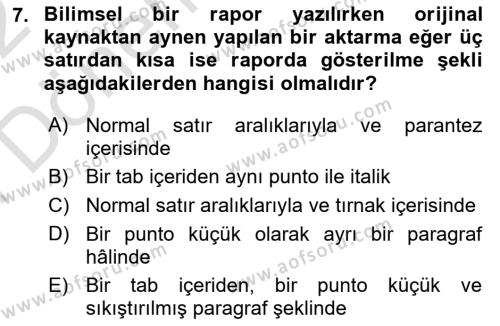 Sosyal Hizmette Kayıt Tutma Ve Rapor Yazma Dersi 2021 - 2022 Yılı (Final) Dönem Sonu Sınavı 7. Soru