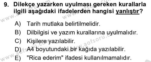 Sosyal Hizmette Kayıt Tutma Ve Rapor Yazma Dersi 2021 - 2022 Yılı Yaz Okulu Sınavı 9. Soru