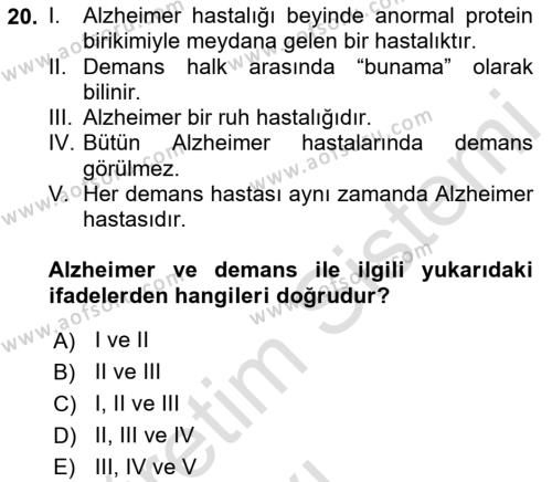 İnsan Davranışı Ve Sosyal Çevre 1 Dersi 2018 - 2019 Yılı 3 Ders Sınavı 20. Soru