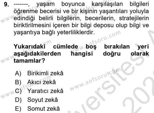 İnsan Davranışı Ve Sosyal Çevre 1 Dersi 2022 - 2023 Yılı (Final) Dönem Sonu Sınavı 9. Soru