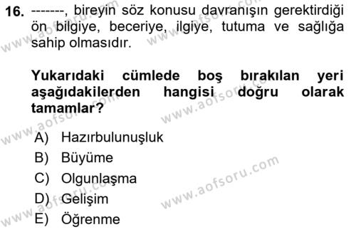 İnsan Davranışı Ve Sosyal Çevre 1 Dersi 2024 - 2025 Yılı (Vize) Ara Sınavı 16. Soru