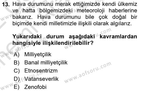 İnsan Davranışı Ve Sosyal Çevre 2 Dersi 2021 - 2022 Yılı (Vize) Ara Sınavı 13. Soru