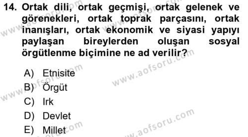 İnsan Davranışı Ve Sosyal Çevre 2 Dersi 2021 - 2022 Yılı (Vize) Ara Sınavı 14. Soru