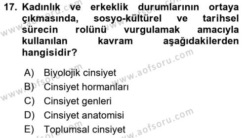 İnsan Davranışı Ve Sosyal Çevre 2 Dersi 2021 - 2022 Yılı (Vize) Ara Sınavı 17. Soru