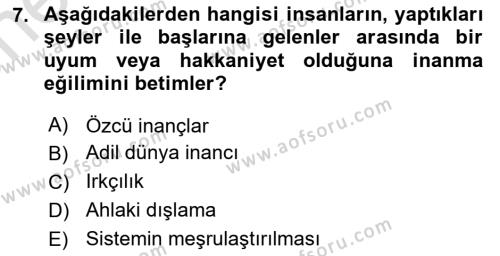 İnsan Davranışı Ve Sosyal Çevre 2 Dersi 2021 - 2022 Yılı (Vize) Ara Sınavı 7. Soru