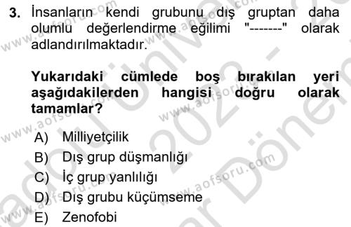 İnsan Davranışı Ve Sosyal Çevre 2 Dersi 2023 - 2024 Yılı (Final) Dönem Sonu Sınavı 3. Soru