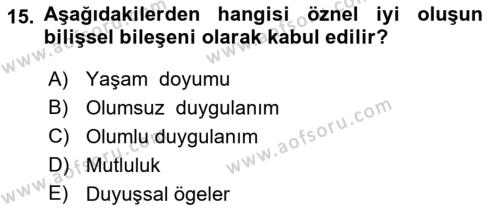 Yaşlılarla Sosyal Hizmet Dersi 2023 - 2024 Yılı (Final) Dönem Sonu Sınavı 15. Soru