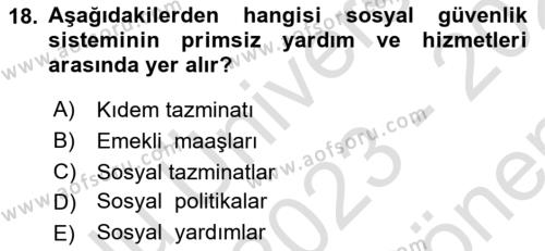 Yaşlılarla Sosyal Hizmet Dersi 2023 - 2024 Yılı (Final) Dönem Sonu Sınavı 18. Soru