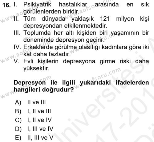 Engellilerle Sosyal Hizmet Dersi 2017 - 2018 Yılı (Vize) Ara Sınavı 16. Soru