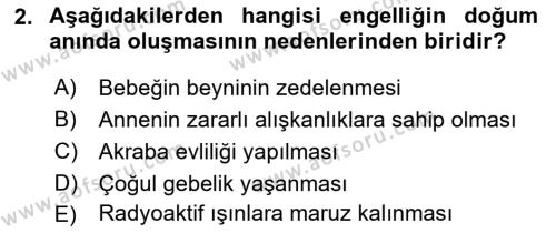 Engellilerle Sosyal Hizmet Dersi 2017 - 2018 Yılı (Vize) Ara Sınavı 2. Soru