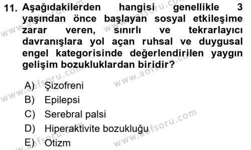 Engellilerle Sosyal Hizmet Dersi 2018 - 2019 Yılı Yaz Okulu Sınavı 11. Soru