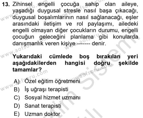 Engellilerle Sosyal Hizmet Dersi 2020 - 2021 Yılı Yaz Okulu Sınavı 13. Soru