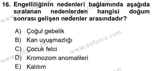 Engellilerle Sosyal Hizmet Dersi 2020 - 2021 Yılı Yaz Okulu Sınavı 16. Soru