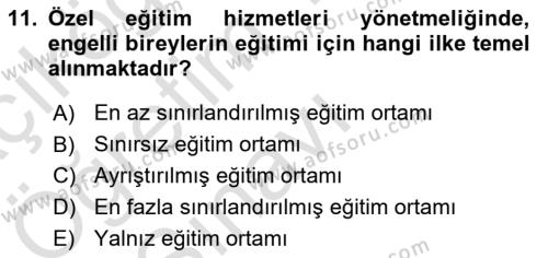 Engellilerle Sosyal Hizmet Dersi 2021 - 2022 Yılı Yaz Okulu Sınavı 11. Soru