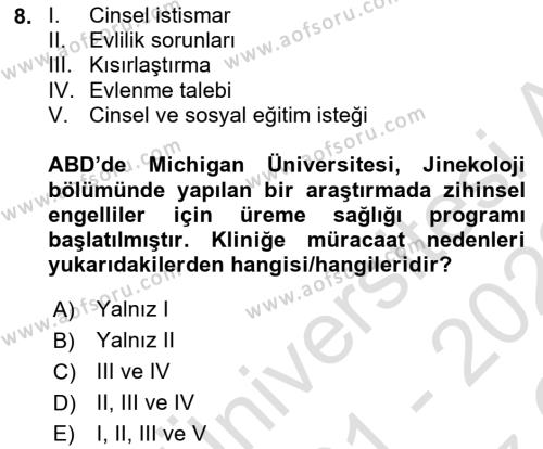 Engellilerle Sosyal Hizmet Dersi 2021 - 2022 Yılı Yaz Okulu Sınavı 8. Soru