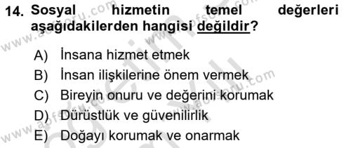 Engellilerle Sosyal Hizmet Dersi 2022 - 2023 Yılı Yaz Okulu Sınavı 14. Soru