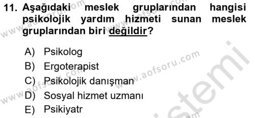 Tıbbi Ve Psikiyatrik Sosyal Hizmet Dersi 2023 - 2024 Yılı (Vize) Ara Sınavı 11. Soru