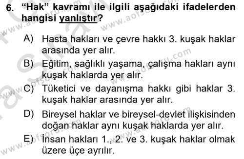 Tıbbi Ve Psikiyatrik Sosyal Hizmet Dersi 2023 - 2024 Yılı (Vize) Ara Sınavı 6. Soru