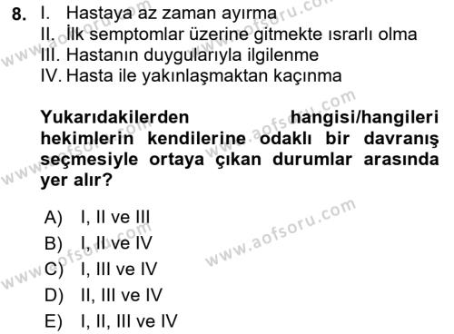 Tıbbi Ve Psikiyatrik Sosyal Hizmet Dersi 2023 - 2024 Yılı (Vize) Ara Sınavı 8. Soru