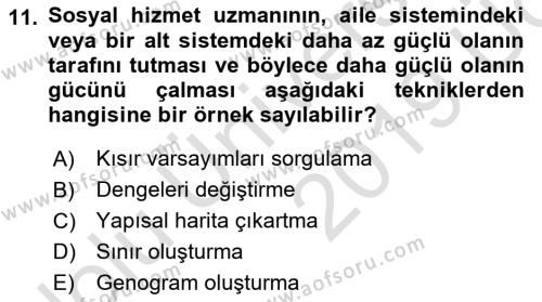 Aile Ve Çocukla Sosyal Hizmet Dersi 2018 - 2019 Yılı 3 Ders Sınavı 11. Soru