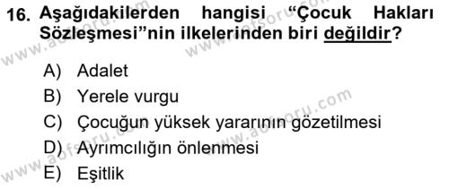 Aile Ve Çocukla Sosyal Hizmet Dersi 2018 - 2019 Yılı 3 Ders Sınavı 16. Soru