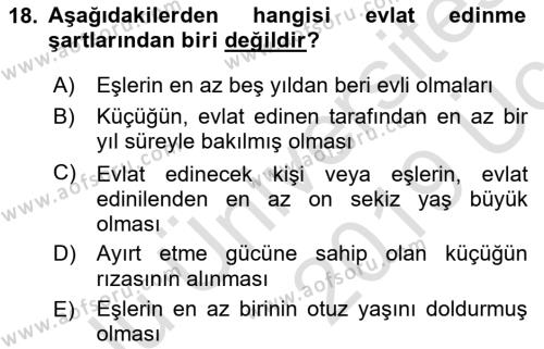 Aile Ve Çocukla Sosyal Hizmet Dersi 2018 - 2019 Yılı 3 Ders Sınavı 18. Soru