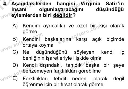 Aile Ve Çocukla Sosyal Hizmet Dersi 2018 - 2019 Yılı 3 Ders Sınavı 4. Soru