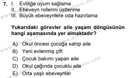 Aile Ve Çocukla Sosyal Hizmet Dersi 2018 - 2019 Yılı 3 Ders Sınavı 7. Soru