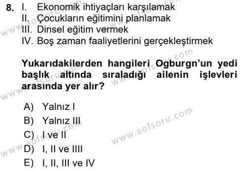 Aile Ve Çocukla Sosyal Hizmet Dersi 2018 - 2019 Yılı 3 Ders Sınavı 8. Soru