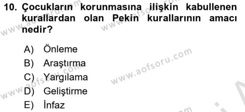 Aile Ve Çocukla Sosyal Hizmet Dersi 2021 - 2022 Yılı Yaz Okulu Sınavı 10. Soru