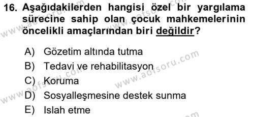 Aile Ve Çocukla Sosyal Hizmet Dersi 2021 - 2022 Yılı Yaz Okulu Sınavı 16. Soru