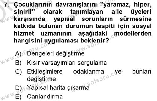 Aile Ve Çocukla Sosyal Hizmet Dersi 2021 - 2022 Yılı Yaz Okulu Sınavı 7. Soru