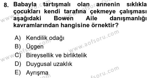 Aile Ve Çocukla Sosyal Hizmet Dersi 2021 - 2022 Yılı Yaz Okulu Sınavı 8. Soru