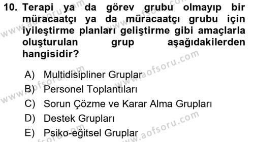 Gruplarla Sosyal Hizmet Dersi 2022 - 2023 Yılı (Vize) Ara Sınavı 10. Soru