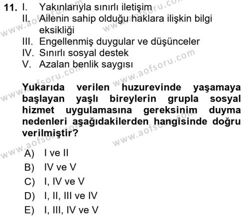 Gruplarla Sosyal Hizmet Dersi 2022 - 2023 Yılı (Vize) Ara Sınavı 11. Soru