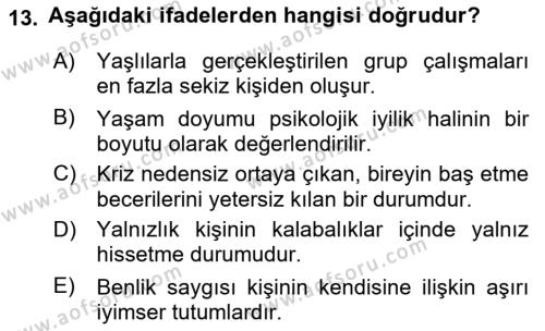 Gruplarla Sosyal Hizmet Dersi 2022 - 2023 Yılı (Vize) Ara Sınavı 13. Soru