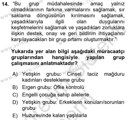 Gruplarla Sosyal Hizmet Dersi 2022 - 2023 Yılı (Vize) Ara Sınavı 14. Soru