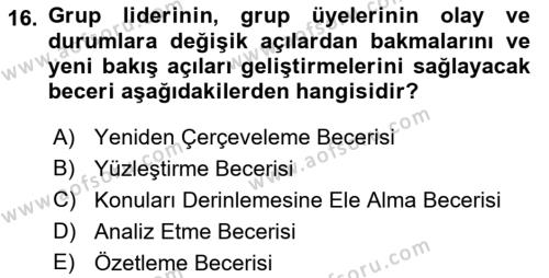 Gruplarla Sosyal Hizmet Dersi 2022 - 2023 Yılı (Vize) Ara Sınavı 16. Soru