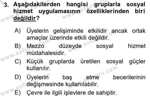 Gruplarla Sosyal Hizmet Dersi 2022 - 2023 Yılı (Vize) Ara Sınavı 3. Soru