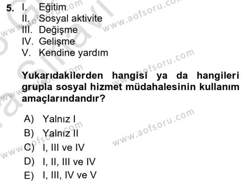 Gruplarla Sosyal Hizmet Dersi 2022 - 2023 Yılı (Vize) Ara Sınavı 5. Soru