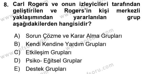 Gruplarla Sosyal Hizmet Dersi 2022 - 2023 Yılı (Vize) Ara Sınavı 8. Soru