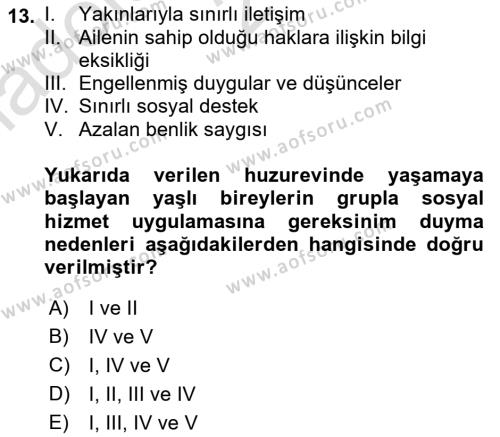 Gruplarla Sosyal Hizmet Dersi 2023 - 2024 Yılı (Vize) Ara Sınavı 13. Soru