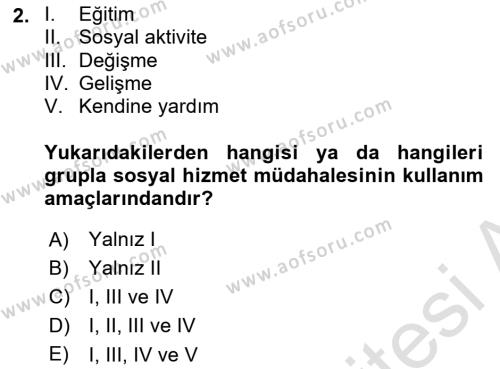 Gruplarla Sosyal Hizmet Dersi 2023 - 2024 Yılı (Vize) Ara Sınavı 2. Soru