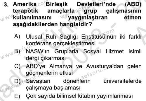 Gruplarla Sosyal Hizmet Dersi 2023 - 2024 Yılı (Vize) Ara Sınavı 3. Soru