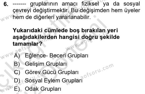 Gruplarla Sosyal Hizmet Dersi 2023 - 2024 Yılı (Vize) Ara Sınavı 6. Soru