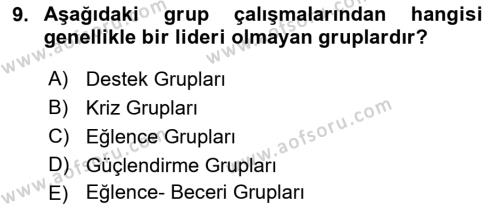 Gruplarla Sosyal Hizmet Dersi 2023 - 2024 Yılı (Vize) Ara Sınavı 9. Soru