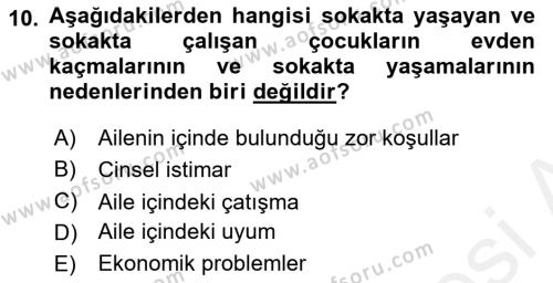 Sokak Sosyal Hizmeti Ve Adli Sosyal Hizmet Dersi 2017 - 2018 Yılı (Vize) Ara Sınavı 10. Soru