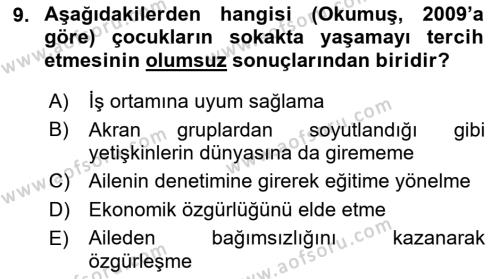 Sokak Sosyal Hizmeti Ve Adli Sosyal Hizmet Dersi 2017 - 2018 Yılı (Vize) Ara Sınavı 9. Soru